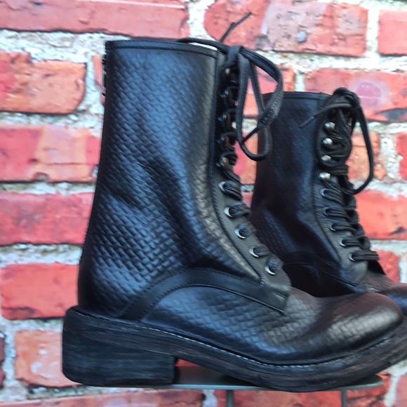 Free People Leather Santa Fe Lace-Up Boot in Black Embossed - Picture 12 of 17